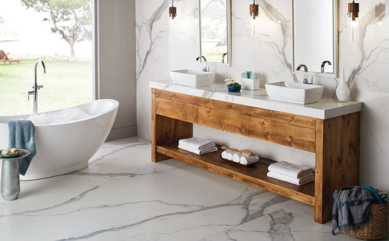 Bathroom with modern marble flooring